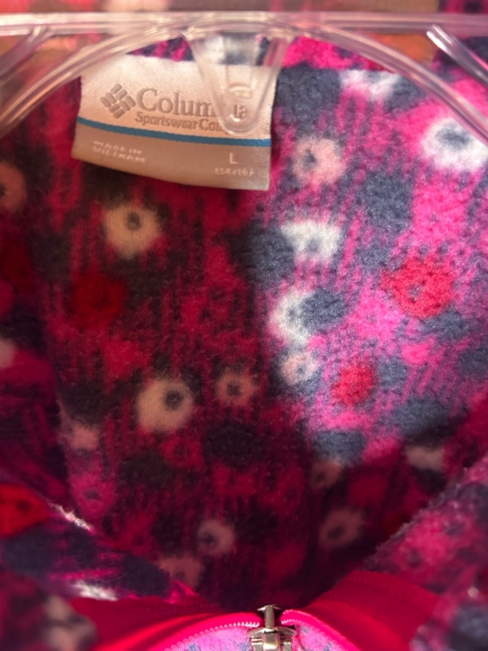 Columbia Girls 14/16 Pink Floral Fleece Full Zip Jacket Youth Large - Picture 8 of 11